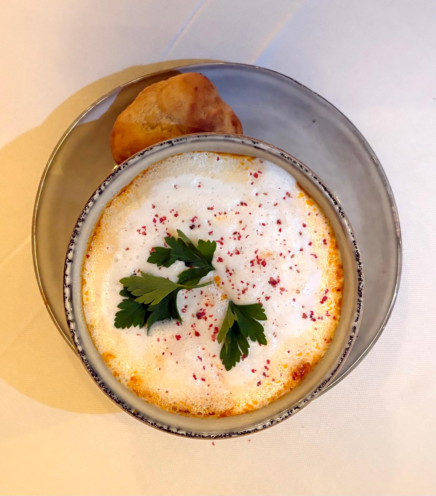 Tomatochino with Fresh Baked Bread Roll Skewer